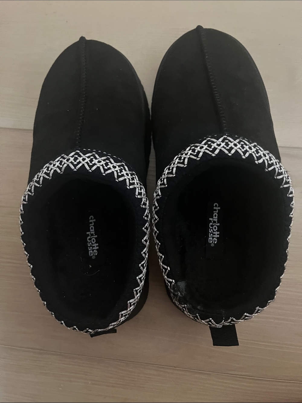 Charlotte Russe Black Slip-On Cozy platform clogs with White Stitch Trim